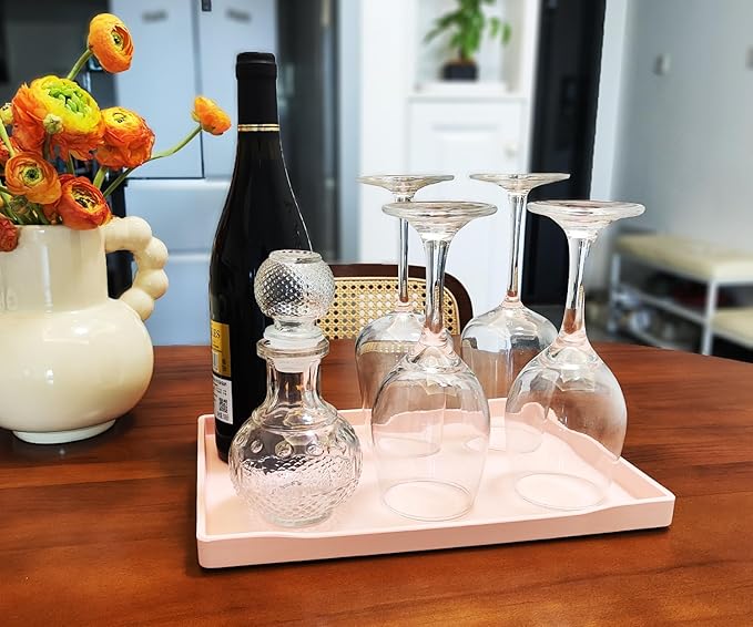 Pink Serving Tray (11.8 x 8.7 inch) for Serving Accessory, Spa, Coffee, Drinks, Wine, Tea, Bar, Party, Seasoning, Perfume and Display Use.