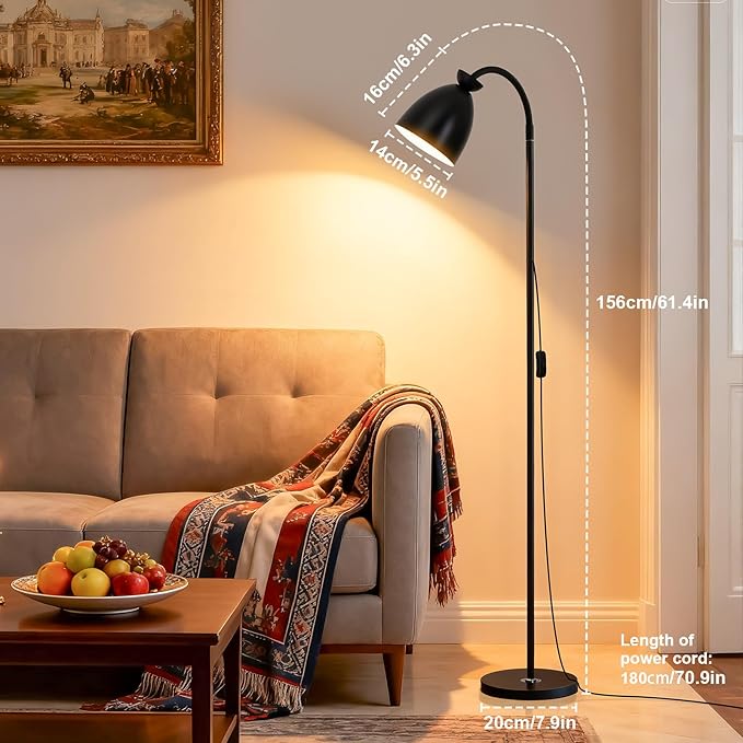 Bright Modern Black Floor Lamp for Living Room Corners Bedroom Bedside Kids room dorm Classroom,Tall Standing Reading Warm Light, 9W LED tri Color Dimming, Goose Neck Adjustment, Cheap Work Desk Lamp