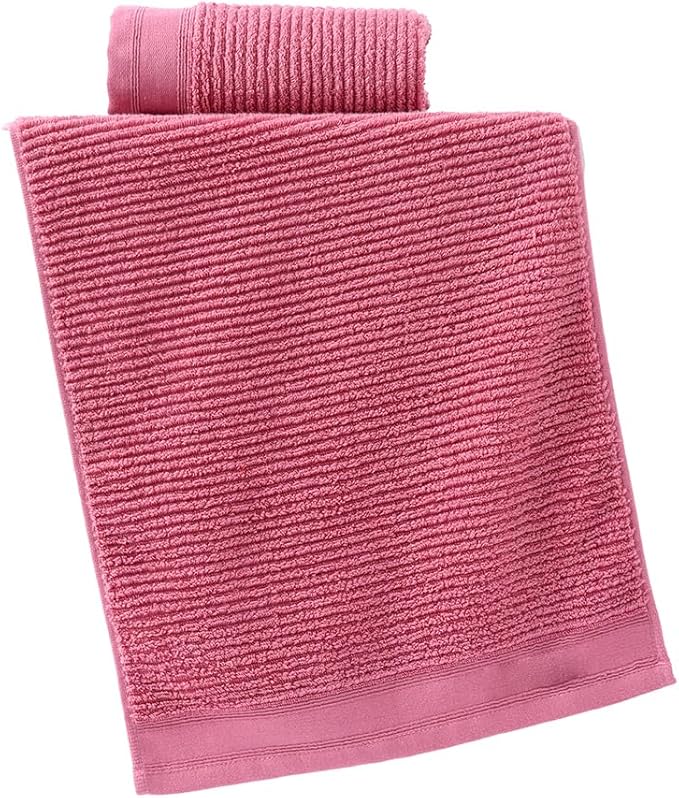 YiLUOMO Pink Hand Towel Set of 2 Ribbed Striped 100% Cotton Quick Dry Soft and Absorbent Bathroom Decorative Hand Towel 13 x 29 Inch
