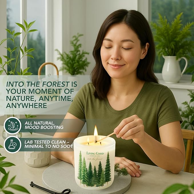 Into The Forest – Pine & Eucalyptus Essential Oils – Pure Beeswax Candle – Fresh, Calming Aromatherapy for Stress & Anxiety Relief – 90+ Hour Burn – Inspired by The Pacific Northwest - 15 Oz