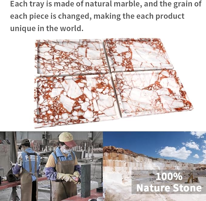 100% Natural Marble Serving Tray Luxury Marble Storage Tray for Home Decor Stone Tray for Bathroom/Kitchen/Vanity/Dresser,Plate Holder for Tissues, Candles, Towel