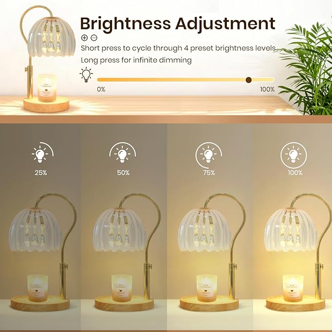 Candle Warmer Lamp with Timer & Dimmer, Height Adjustable Electric Candle Lamp Warmer for Scented Jar Candles with 2 Bulbs, Modern Home Decor Gifts for Women Mom