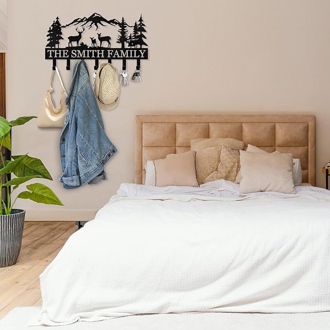 Personalized Key Holder for Wall - Metal Key Hooks for Wall Organizer, Deer Forest Theme Key Rack Wall Mount, Key Hanger Organizer for Kitchen, Entryway, Hallway, Office Decor