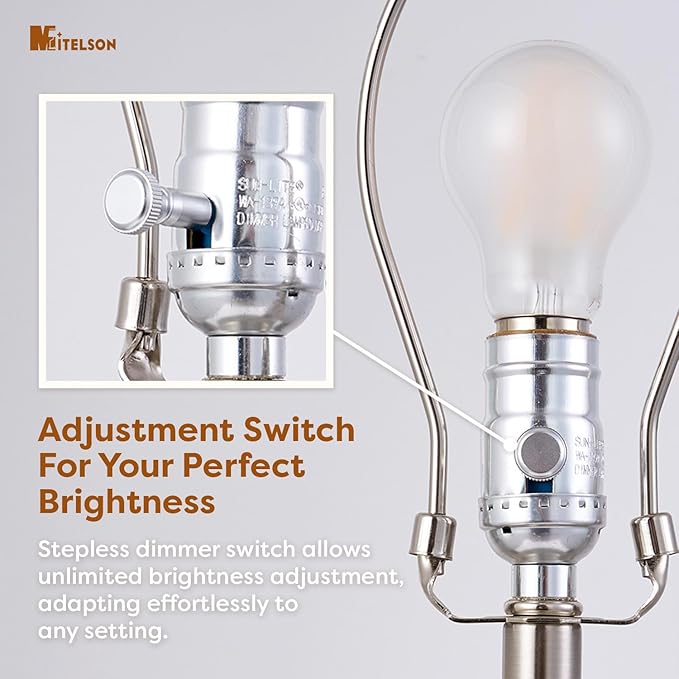 Bedside Table Lamp for Bedroom, Modern Desk Lamp with Dimmable Switch and Bulb, Minimalist Night Stand Light Lamp with Fabric Shade, Desk Reading Lamp for Kids Room Living Room Office