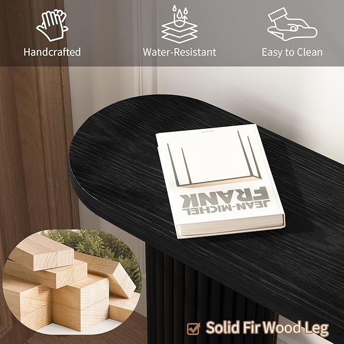 55" Fluted Console Table with Solid Wood Legs, Long Farmhouse Entryway Table with Rounded Corners, Morden Sofa Tables Behind Couch for Foyer, Entrance, Living Room, Hallway