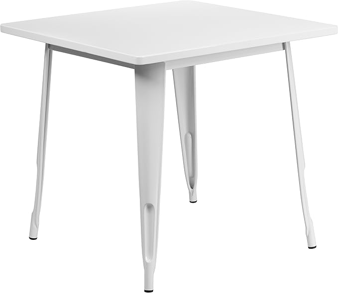 EMMA + OLIVER Commercial Grade 31.5" Square White Metal Indoor-Outdoor Table