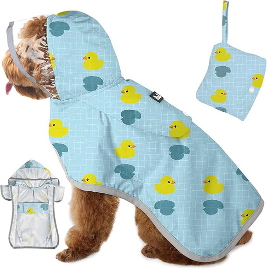 SlowTon Dog Raincoat, Adjustable Dog Rain Jacket Clear Hooded Double Layer, Waterproof Poncho with Reflective Strip Straps and Storage Pocket for Small Medium Large Dogs Puppies(DK S)