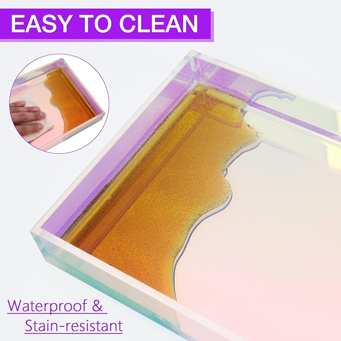 Acrylic Tray Iridescent 5mm Thicken 12x6'' - Vanity Makeup, Perfume, Jewelry Holder, Napkin, 12x6'' Decorative Serving Tray for Bathroom, Toilet Tank, Sink Countertop, Living Room,Dresser,Wedding