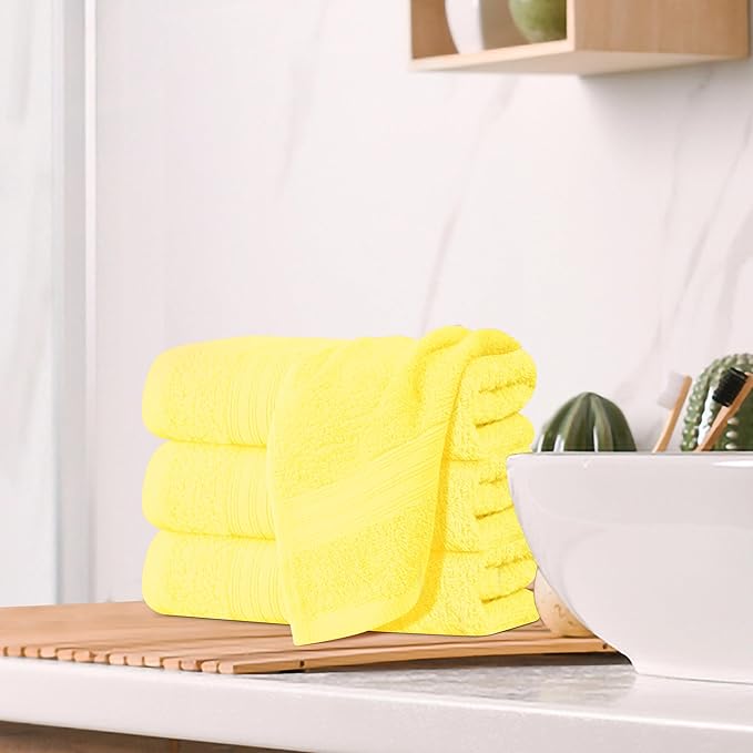 BOUTIQUO Ultra Soft Cotton 6 -Piece Hand Towel Set 16x24 Inch, Ideal for use in Bathroom, Kitchen, Gym, Spa & General Cleaning, Compact & Lightweight Multi Purpose Hand Towels - Lime Yellow