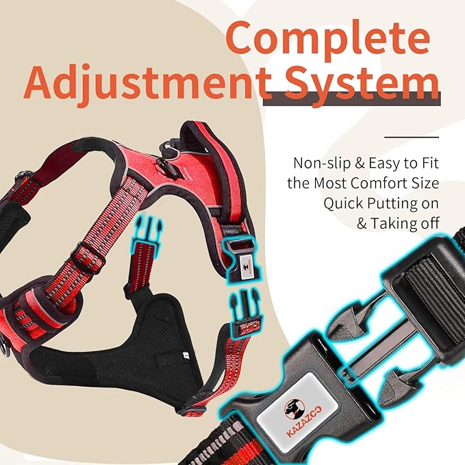 Dog Harness, No-Pull Pet Breathable Harness, Adjustable Soft Padded Dog Vest with 2 Leash Clips, Reflective No-Choke Pet, Easy Control Handle for Large Dogs, Red, S