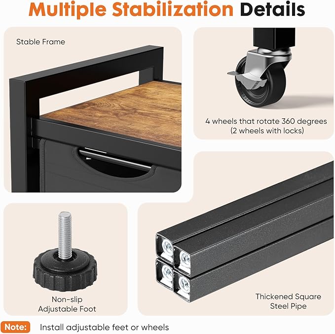 Sweetcrispy Laundry Hamper with 4 Pull-Out Removable Sorter Bags, Movable Wheels, Freestanding Clothes Basket Organizer in Bathroom, 4 × 10.6Gal (160L) Capacity, Rustic Brown and Black