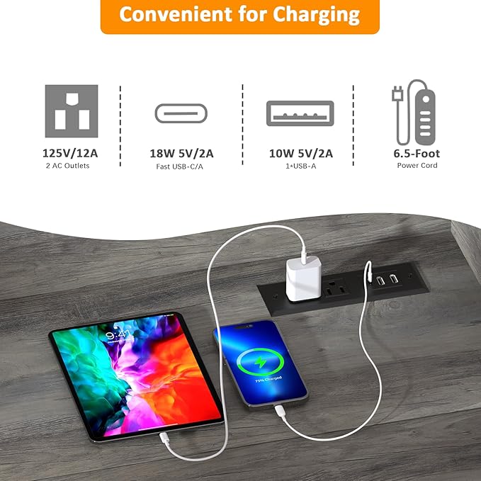 Console Table with Charging Station, 38” Narrow Side Foldable Sofa Table with Shelves, Side Table with Charging, Entryway Table with Anti-Tip Design,Rustic,Rustic Gray