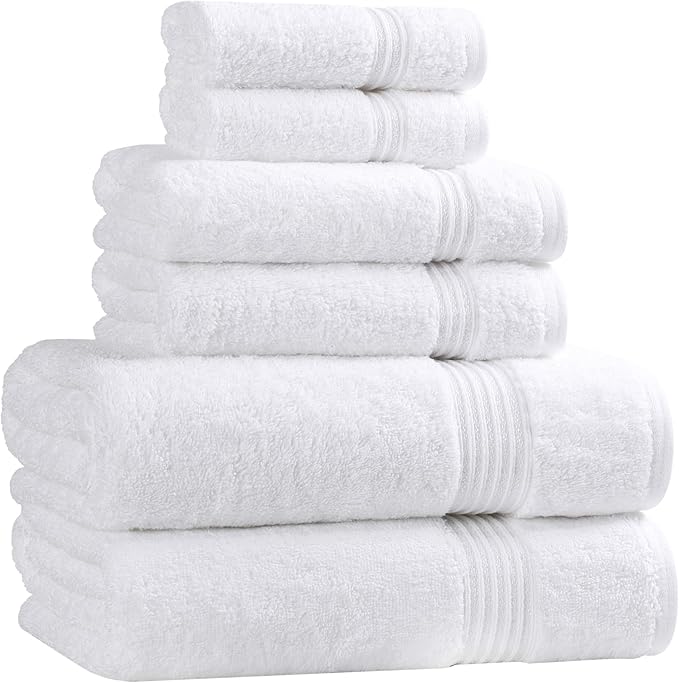 Superior Egyptian Cotton 6-Piece Towel Set, Bathroom Essentials, Towels For Bathroom, Apartment, Airbnb, Guest Bath, Face, Hand, Bath Towels, Washcloths, Absorbent, Fast Drying, White