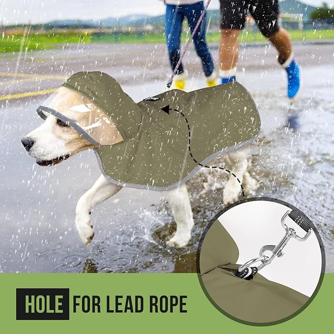 Lukovee Dog Raincoat - Lightweight Hooded Dog Rain Coat for Large Medium Small Dogs, Adjustable Poncho Jacket with Reflective Stripes & Built-in Storage Pocket (Green, Medium)