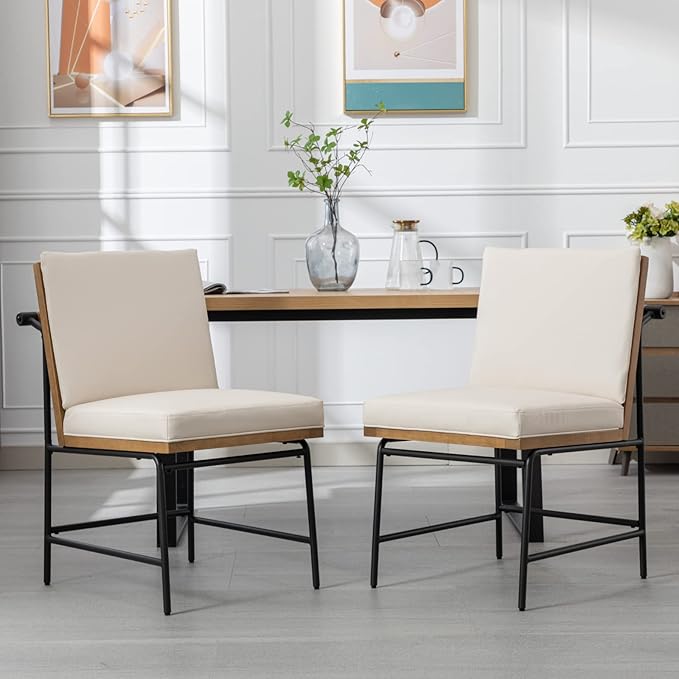 HEAH-YO Modern Dining Chairs Set of 4, PU Leather Upholstered Dining Chairs with Backrests, Armless Dining Room Chairs for Kitchen, Beige