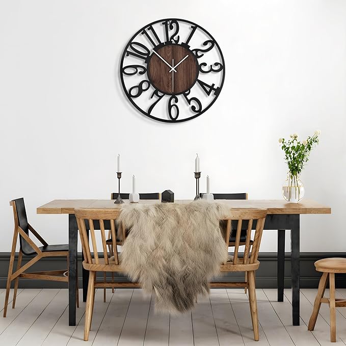 Large Wall Clock for Living Room Decor, 32 Inch Non Ticking Silent, Battery Operated Modern Vintage Oversized Wall Clock for Bedroom Kitchen