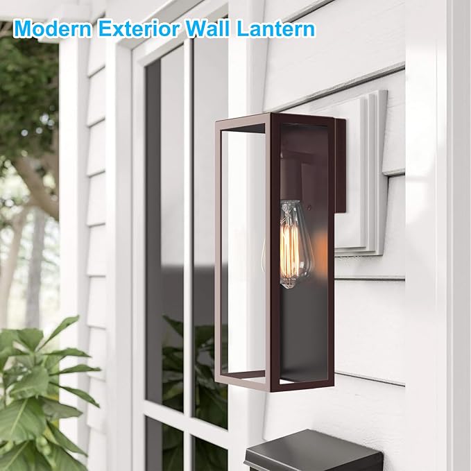 2-Pack Outdoor Wall Lanterns, 13'' Exterior Waterproof Wall Sconce with Clear Glass Shades, Oil Rubbed Bronze Porch Lights, Anti-Rust E26 Outdoor Lights for Outside Patio Garage Front Door House