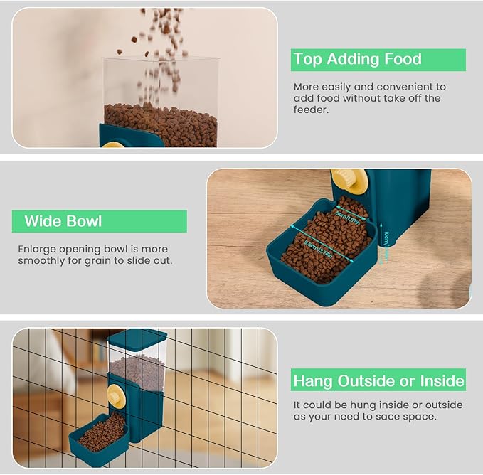 Hanging Automatic Pet Food Dispenser, Auto Gravity Rabbit Ferret Bunny Hedgehog Feeder Dispenser, Cat Dog Food Bowl for Cage Hanging (Dark Blue)