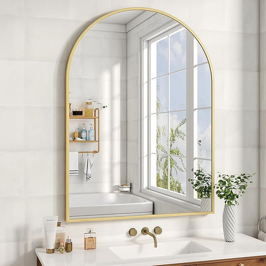 32"x48" Arched Bathroom Mirror with Aluminum Frame Arched Wall Mounted Vanity Mirror for Entryway, Bedroom, Living Room, Gold