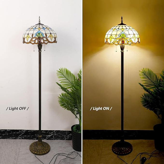 Tiffany Floor Lamp 3 Lights Baroque Stained Glass Standing Reading Light Antique Pole Corner Lamp for Living Room Bedroom Home Office,15.74 inch
