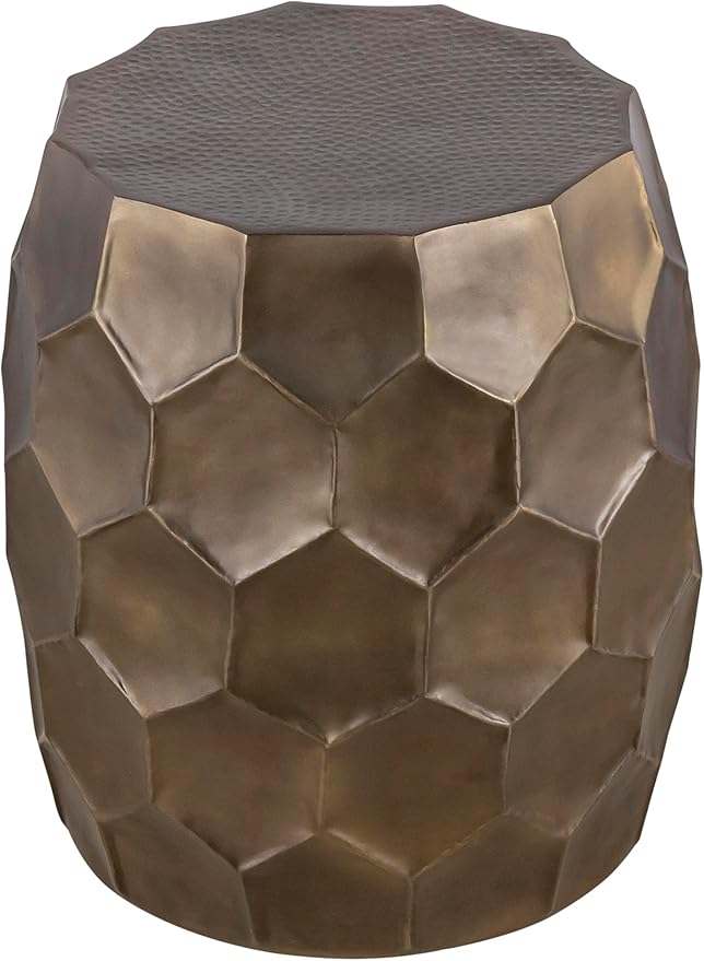 Modern Contemporary Round Aluminum Material 32" Coffee Table and 21" Height Table 2PC Table Set with Glossy Diamond-Patterned Base Antique Gold