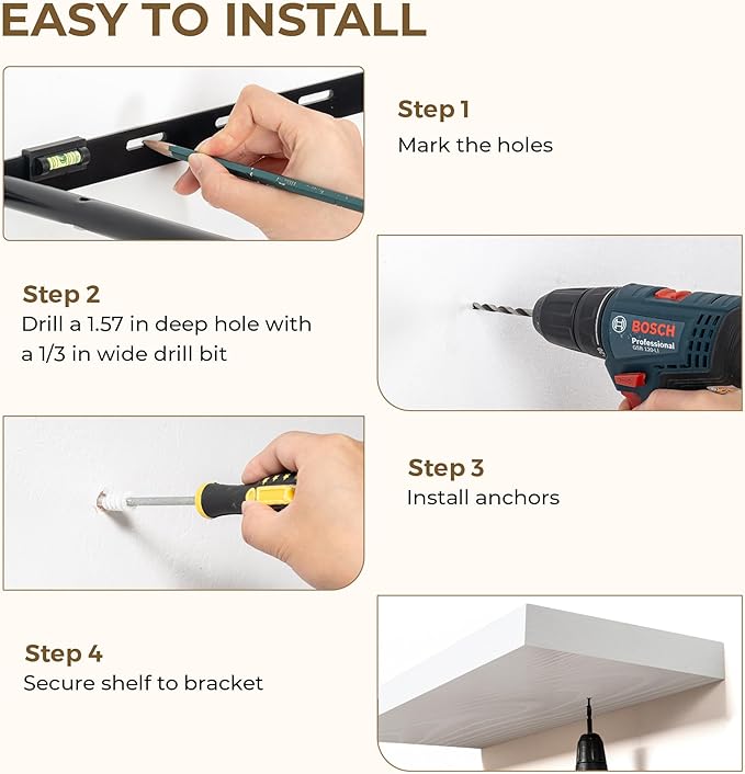 Dreamland 48 Inches Floating Shelves for Wall, 9.3" Deep Long Floating Shelves Set of 1, Large Display & Storage Shelf, Wall Shelf for Bathroom Bedroom Living Room Kitchen Office, White