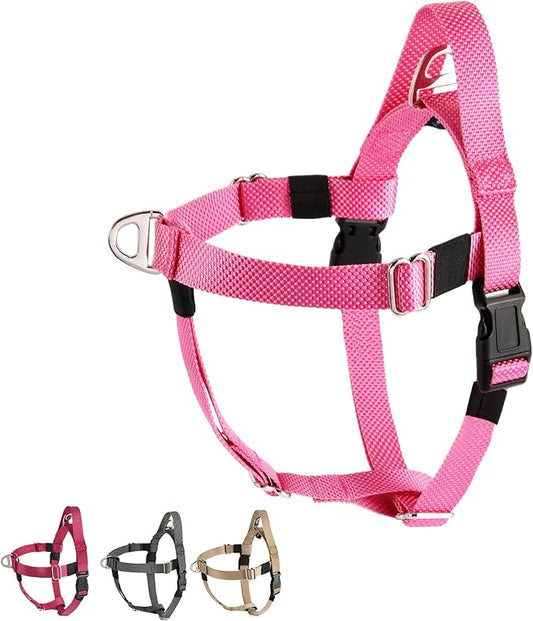 Annchwool Adjustable Dog Harness-Lightweight No Pull Dog Harness with Handle for Small & Medium and Large Dogs-Front Clip Easy for Walking Vest Harness(Pink,XL)