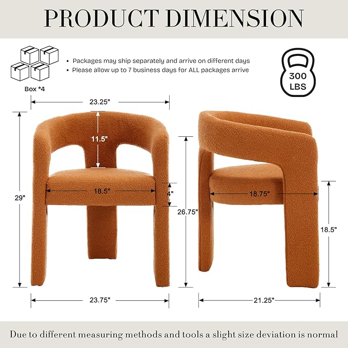 Modern Sherpa Dining Chairs Set of 4, Upholstered Barrel Chairs with Arms Comfy Accent Side Chairs for Living Room/Dining Room/Reception, Terra Cotta