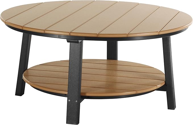 LuxCraft Deluxe Poly Round Outdoor Coffee Table, Two Tier Coffee Table, Round Conversation Tables for Outside Patio with Lower Shelf - Amish Made in USA (Cedar & Black)