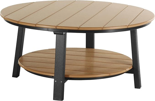 LuxCraft Deluxe Poly Round Outdoor Coffee Table, Two Tier Coffee Table, Round Conversation Tables for Outside Patio with Lower Shelf - Amish Made in USA (Cedar & Black)