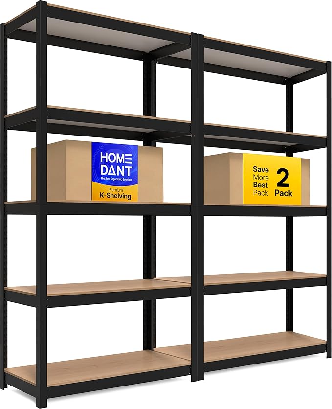 HOMEDANT House 5 Tier Laminated Metal Shelving Unit Adjustable Storage Utility Rack Heavy Duty Shelves Organization Multipurpose Shelf Kitchen Garage Pantry Closet (2, (M) 36.2" W, Black)