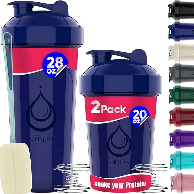 2 PACK, 28 oz & 20 oz Shaker Bottles with Powerful Wire Whisks for Protein Mixes | Leakproof Blender Shaker Bottle Pack | BPA-Free & Dishwasher Safe | Shaker Bottle | Shaker Cups for shakes