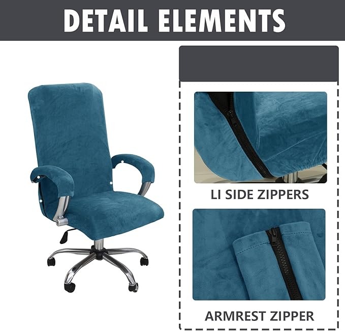 Velvet Plush Stretchable Office Computer Chair Cover Ergonomic - Cat Proof Protector for Mesh Office Desk Chair with Wheels and Armrests - Executive Rotating Chairs for Home Office,Peacock Blue,XL
