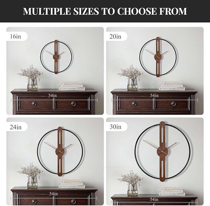Cuspin 24 Inch Large Wall Clock for Living Room, Modern Silent Non Ticking Battery Operated Big Clock, Rustic Minimalist Wood Metal Frame Decorative Wall Clocks for Office, Bedroom, Kitchen