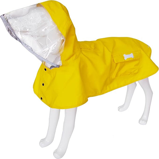Waterproof Dog Raincoat, Adjustable Reflective Lightweight Pet Rain Clothes with Poncho Hood (X-Large, Yellow)