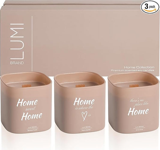 Set of 3 Premium Scented Soy Candles Gift Set | Home Collection – White Musk, Bamboo Forest & Peony Garden | Crackling Wood Wick | Luxurious Candle Set for Relaxation, Home Décor & Gifts | 9.8oz Each