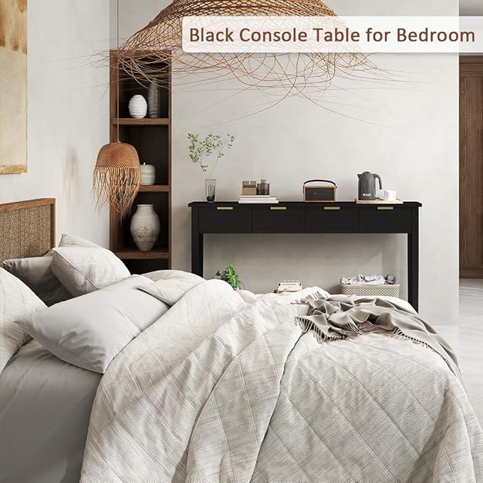 Console Tables for Entryway, 60 Inch Sofa Table w/4 Drawers and Bottom Shelf Narrow Long Hallway Table for Living Room Entryway Home, Black