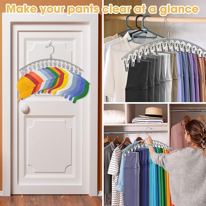 Upgrade Skirt Pants Hangers with Clips, Metal Pants Legging Organizer for Closet Holds 30 Leggings/Shorts/Jeans/Skirts Pant Hangers Space Saving Hanging Closet Organizers Shorts Hanger, Grey 2Pack