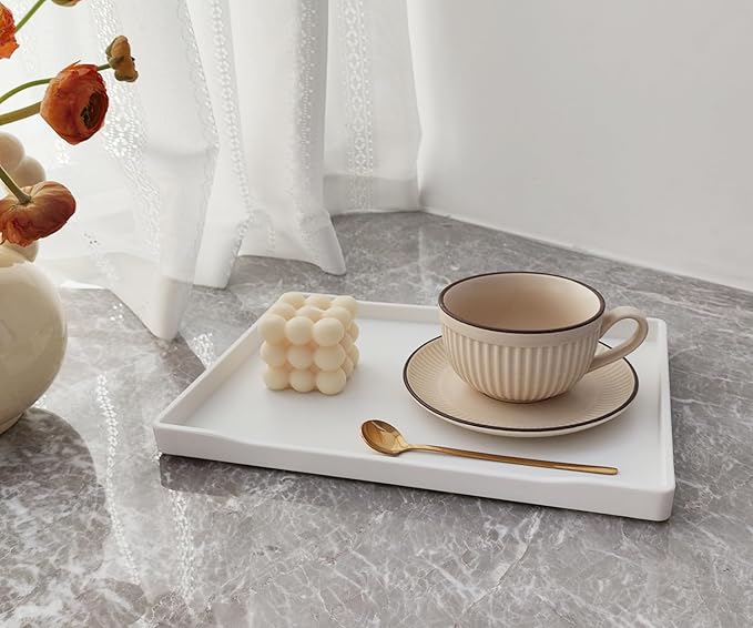 White Serving Tray (11.8 x 8.7 inch) for Serving Accessory, Spa, Coffee, Drinks, Wine, Tea, Bar, Party, Seasoning, Perfume and Display Use.