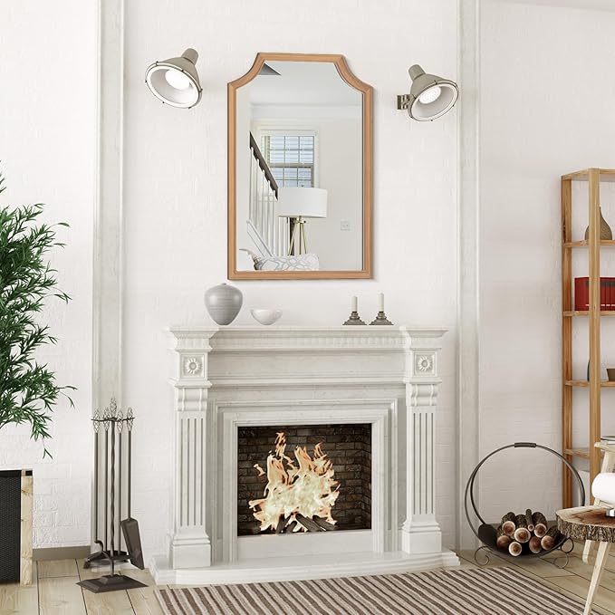 WallBeyond Scalloped Wood Mirror for Small Bathroom Vanity 20x30 Inch Rectangle Wall Mirror Decor for Hallway Bedroom Living Room Home (Honey-Colored)