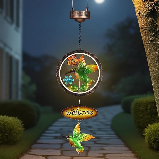 Hummingbird Solar Lantern Outdoor Waterproof Welcome Sign lamp Birthday Gifts for Women Mom Outside Hanging Lights Decor for Garden Yard Patio Backyard Porch