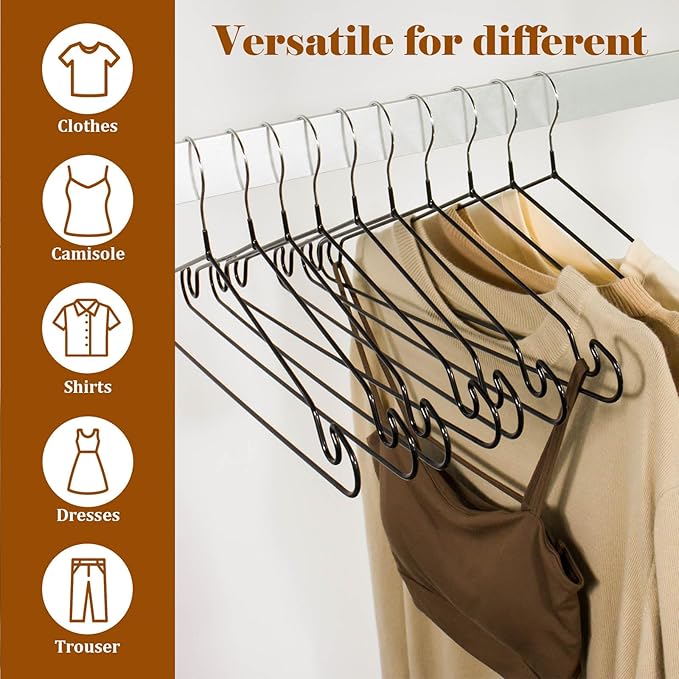 Clothes Hangers, 50Pack,Black Metal Hangers,15.7'W Space-Saving Shirt Hanger,Non-Slip Heavy Duty Hanger with Deep Shoulder Notches for Dress and Camisole