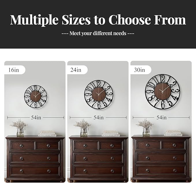 30" Extra Large Wall Clock, Modern Battery Operated Silent Non Ticking 30 inch Decorative Wood Metal Wall Clock, Black Round Big Clocks for Living Room, Bedroom, Kitchen, Office Decor-Arabic Numerals