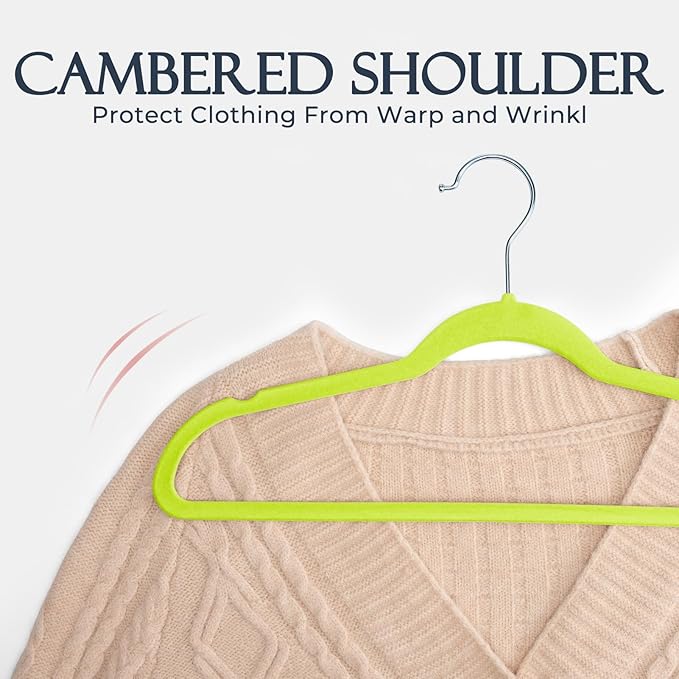 HOUSE DAY Vibrant Green Velvet Hangers 60 Pack, Non Slip Clothes Felt Hanger Heavy Duty for Coat, Premium Slim Space Saving Suit Hangers for Closet Organizer, 360° Rotating Silver Hook