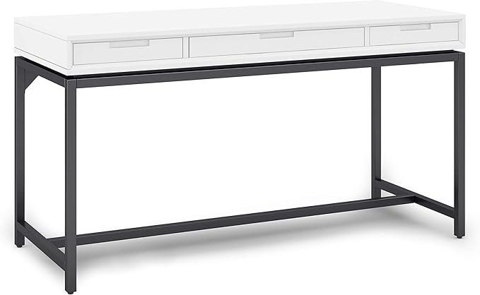 SIMPLIHOME Banting Desk - 60-Inch Wide Solid Hardwood and Metal Writing Desk in White, Modern Industrial Home Office Computer Table for Study with 2 Drawers and Flip-Down Keyboard Tray