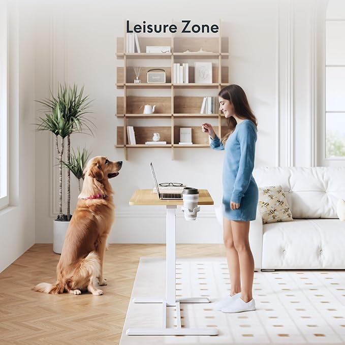 FLEXISPOT Adjustable C Table with Wheels, Mobile Snack Side End Table Sofa Couch Bedside Table Laptop Rolling Cart TV Tray Night Stand Small Space Side Table,(31.5" W x 17.7" D,Maple)