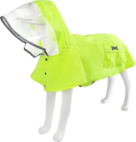 Dog Raincoat Waterproof Rain Poncho with Hoodie, High Reflective Adjustable Pet Rain Jacket with Leash Hole for Small Medium and Large Dogs (Fluorescent Green, X-Large)