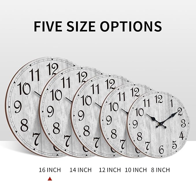 HYLANDA Wall Clock, Gray 16 Inch Wall Clocks Battery Operated Silent Non Ticking, Country Round Clocks Farmhous Wall Decorative for Kitchen, Bathroom, Living Room