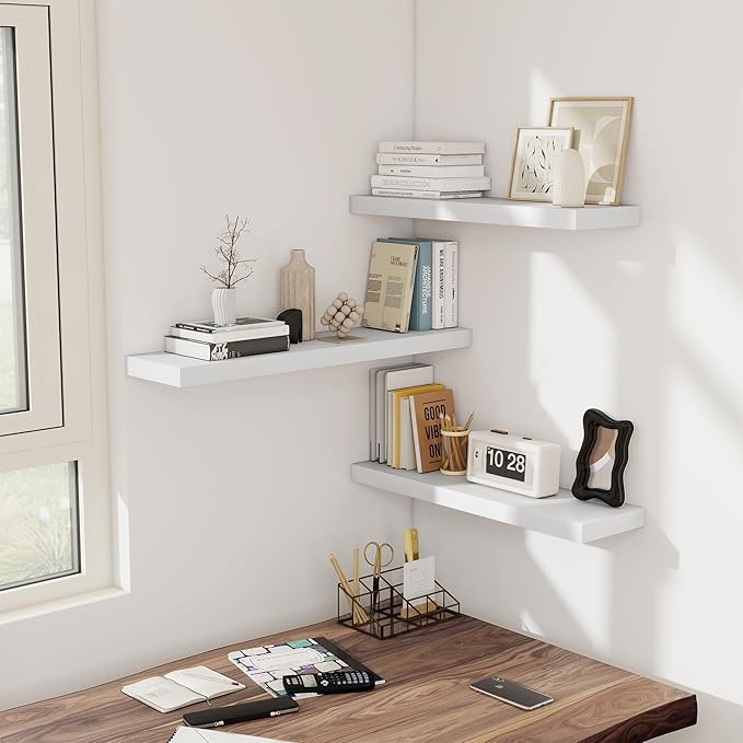 Fun Memories 36 Inch Floating Shelves, Wall Shelves Set of 2 for Bathroom/Living Room/Bedroom/Kitchen, White Floating Shelf for Wall Decor with Invisible Brackets