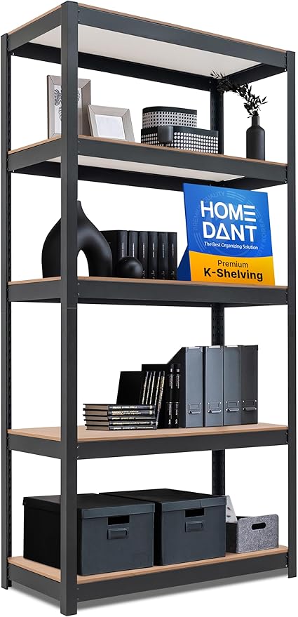 HOMEDANT House 36.2" W 5 Tier Heavy Duty Garage Shelving Adjustable Metal Rack Storage Shelves Standing Shelf Unit Organizers Pantry Closet Office Black 1Pack
